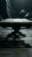 Abandoned coal colored table, against pristine white, a study in contrast Vertical Mobile Wallpaper AI Generated photo