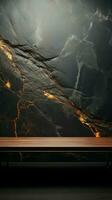 Abandoned surface, dark marble, ebony countertop, on dim wall backdrop Vertical Mobile Wallpaper AI Generated photo