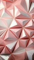 Abstract design of triangles colored in light pink, white, and gold Vertical Mobile Wallpaper AI Generated photo