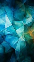resumen triangulos armonizar azul, verde, blanco, y animado cian, un visual espectáculo vertical móvil fondo de pantalla ai generado foto