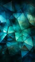 Abstract triangles in harmonious hues deep blue, green, white, and vivid cyan Vertical Mobile Wallpaper AI Generated photo