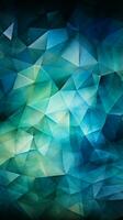 Abstract triangles in harmonious hues deep blue, green, white, and vivid cyan Vertical Mobile Wallpaper AI Generated photo