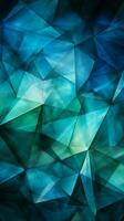 Abstract triangles in harmonious hues deep blue, green, white, and vivid cyan Vertical Mobile Wallpaper AI Generated photo