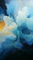 A symphony of azure hues blend into expressive brushstrokes, a captivating backdrop Vertical Mobile Wallpaper AI Generated photo