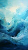 Aqua hued brushstrokes converge, creating an expressive and dynamic blue backdrop Vertical Mobile Wallpaper AI Generated photo