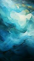 Aqua hued brushstrokes converge, creating an expressive and dynamic blue backdrop Vertical Mobile Wallpaper AI Generated photo