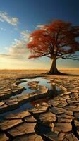 Arid ground cradles tree, illustrating climate changes water crisis effects amid global warming Vertical Mobile Wallpaper AI Generated photo