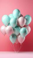 Balloon extravaganza, 3D rendered pastel balloons on pink background, ready for birthdays Vertical Mobile Wallpaper AI Generated photo