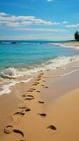 Beachside footprints, oceans canvas imprinted with tales of sandy strolls and contemplation Vertical Mobile Wallpaper AI Generated photo