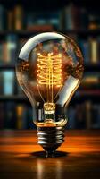 Bright intellect Light bulb, book unite, portraying innovative ideas sparked by education Vertical Mobile Wallpaper AI Generated photo