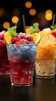 Chill meets color, frozen fruit slush in cups Icy, vibrant refreshment Vertical Mobile Wallpaper AI Generated photo