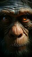 Depressed chimps eyes reveal its emotional sorrow and inner sense of desolation Vertical Mobile Wallpaper AI Generated photo