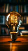 Enlightened insights Light bulb above book signifies creative ideas fostered through reading Vertical Mobile Wallpaper AI Generated photo