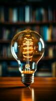 Enlightened insights Light bulb above book signifies creative ideas fostered through reading Vertical Mobile Wallpaper AI Generated photo