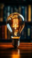 Enlightened insights Light bulb above book signifies creative ideas fostered through reading Vertical Mobile Wallpaper AI Generated photo