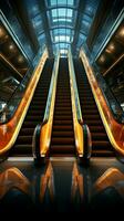 Intricate mechanics Escalators details highlighted in urban building or subway station context Vertical Mobile Wallpaper AI Generated photo
