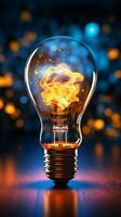 Light bulb symbolizes creative growth in blue themed concept Vertical Mobile Wallpaper AI Generated photo