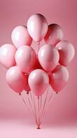 Pastel balloons on pink background 3d rendering, Birthday party background, Copy space Vertical Mobile Wallpaper AI Generated photo