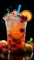 Plastic cup wonders, frozen fruit slush, bursting hues Chill in every sip Vertical Mobile Wallpaper AI Generated photo