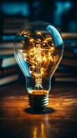 Spark of ideas Glowing bulb over book symbolizes inspiration, innovation, and empowered learning Vertical Mobile Wallpaper AI Generated photo