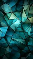 Triangles interplay, blending deep blue, green, white, and dynamic cyan, captivating panorama Vertical Mobile Wallpaper AI Generated photo