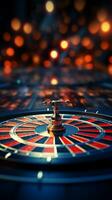 Victory in sight Red darts find center target against dark blue backdrop Vertical Mobile Wallpaper AI Generated photo