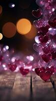 Vibrant magenta hues blend with sparkling bokeh, forming a panoramic Valentines backdrop Vertical Mobile Wallpaper AI Generated photo