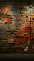 Whispers of history resonate within a wall adorned with aged, somber bricks Vertical Mobile Wallpaper AI Generated photo