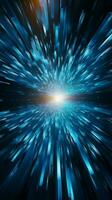 Zoom perspective blurred blue explosion with centric motion, an abstract spectacle Vertical Mobile Wallpaper AI Generated photo