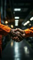 Garage agreement Asian repairman and client shake hands signifying automotive AI Generated photo