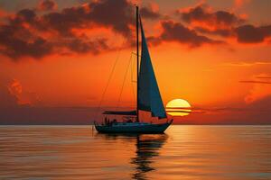 Serene sunset scene a sailboat peacefully glides across tranquil waters AI Generated photo