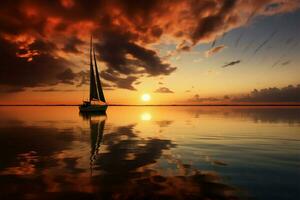 Serenity captured a boats silhouette on the water at sunset AI Generated photo