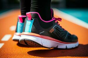 The athletes shoe sole offers grip and flexibility during rigorous activities AI Generated photo