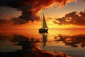 A picturesque sunset silhouette a boat peacefully adrift on water AI Generated photo