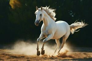 A white coated stallion in full stride, a vision of elegance AI Generated photo