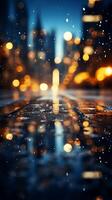 City lights dance Blurred night cityscape enhanced by captivating circle bokeh Vertical Mobile Wallpaper AI Generated photo