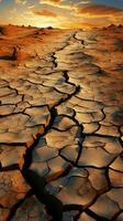 climas marca agrietado Desierto tierra expone duro impacto de cambiando ambiente vertical móvil fondo de pantalla ai generado foto