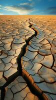 climas marca agrietado Desierto tierra expone duro impacto de cambiando ambiente vertical móvil fondo de pantalla ai generado foto