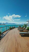 Deck panorama, Cruise ship view, clipart-style nautical scene brought to illustration Vertical Mobile Wallpaper AI Generated photo