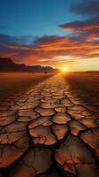 Arid expanse bathed in twilight, suns farewell hues grace sandy desert Vertical Mobile Wallpaper AI Generated photo