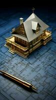 Home blueprint empowerment Architectural design depicted alongside symbolic house keys Vertical Mobile Wallpaper AI Generated photo