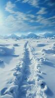 Human footprints in the snow Climbing in the hill Vertical Mobile Wallpaper AI Generated photo