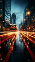 ligero caminos a noche en urbano ambiente vertical móvil fondo de pantalla ai generado foto