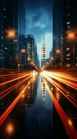 Light trails at night in urban environment Vertical Mobile Wallpaper AI Generated photo