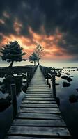 Monochrome tranquility, Fishing jetty captured in timeless black and white simplicity Vertical Mobile Wallpaper AI Generated photo