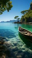 Patong Beach vista, long-tail boats, luxury cruise adorn Andaman Seas picturesque expanse Vertical Mobile Wallpaper AI Generated photo