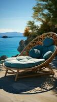 Relaxation by the waves Chaise lounges provide seaside comfort and tranquility Vertical Mobile Wallpaper AI Generated photo