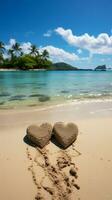 Beachbound love Handwritten hearts on sandy canvas, set against tropical paradise backdrop Vertical Mobile Wallpaper AI Generated photo