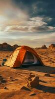 Sandy solitude Camping alone in barren desert, far from civilizations bustle Vertical Mobile Wallpaper AI Generated photo