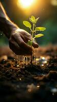 Seeds of change Male hand planting, cultivating hope and growth in nature Vertical Mobile Wallpaper AI Generated photo